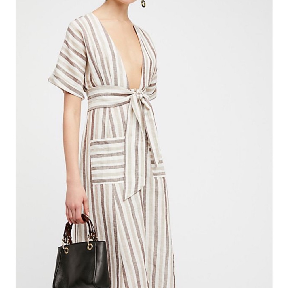 Free People Beige, Brown, cream Striped Maxi Dress